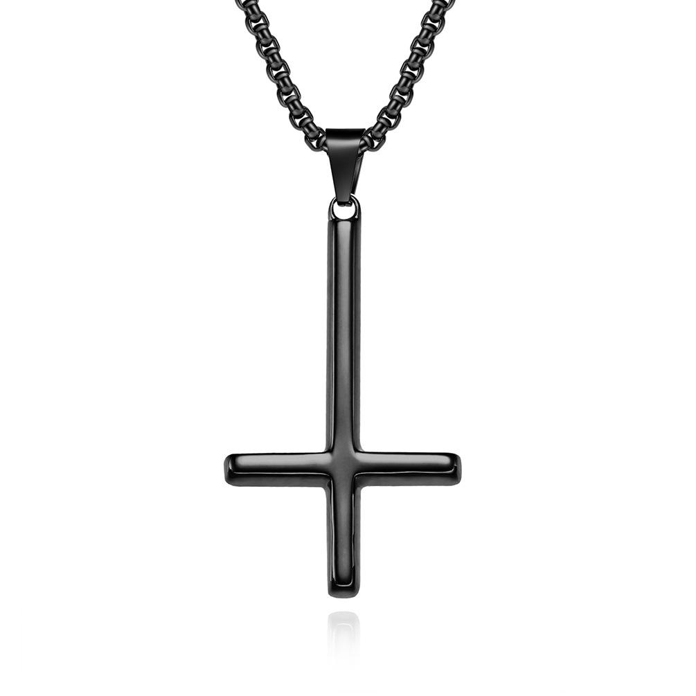European and American Style Titanium Steel Reverse Cross Necklace St Peters Inverted Simple Cross
