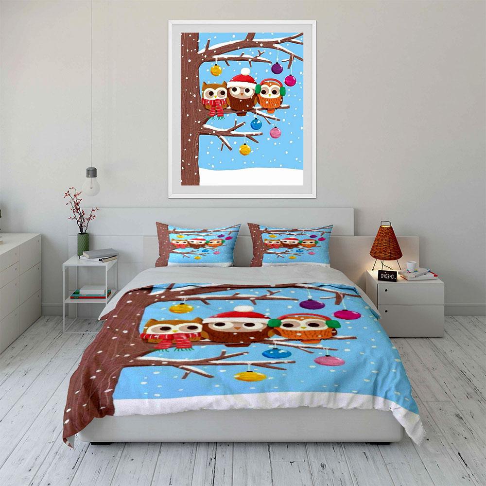 Owls on tree branches. Bedding sets Duvet cover sets Duvet covers Pillowcases(1*Duvet Cover 2*Pillowcases without duvet insert)