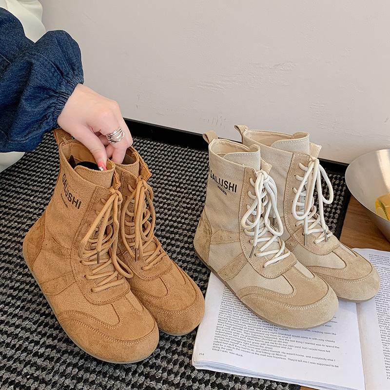 2025 autumn new high-top German training shoes women's shoes breathable casual sports shoes western cowboy boots boxing shoes short boots