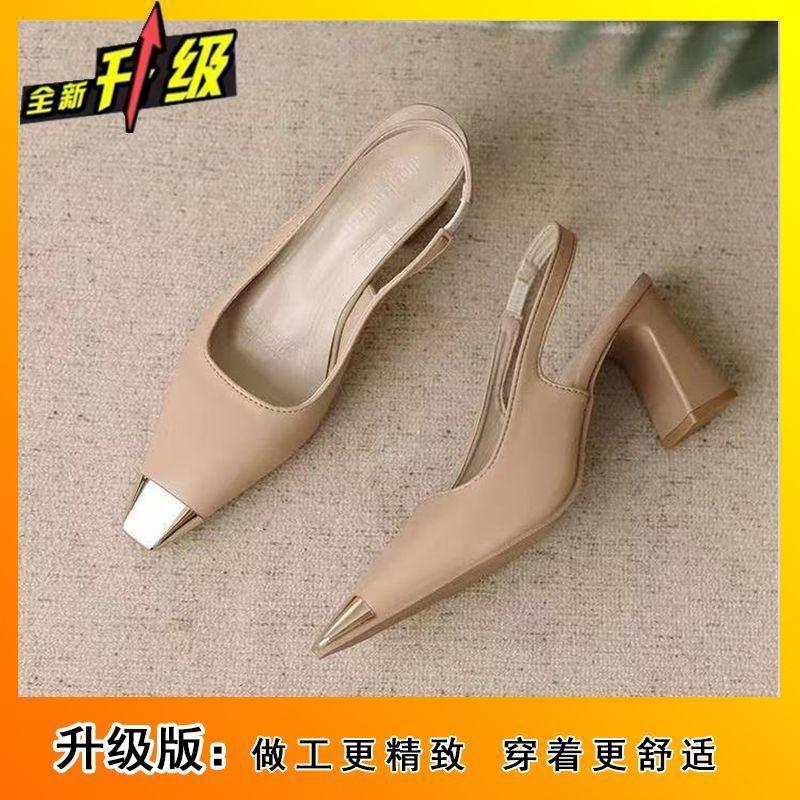 French square head women's shoes 2025 spring and summer celebrity temperament daily thick heel shoes commuting niche high-end middle heel shoes