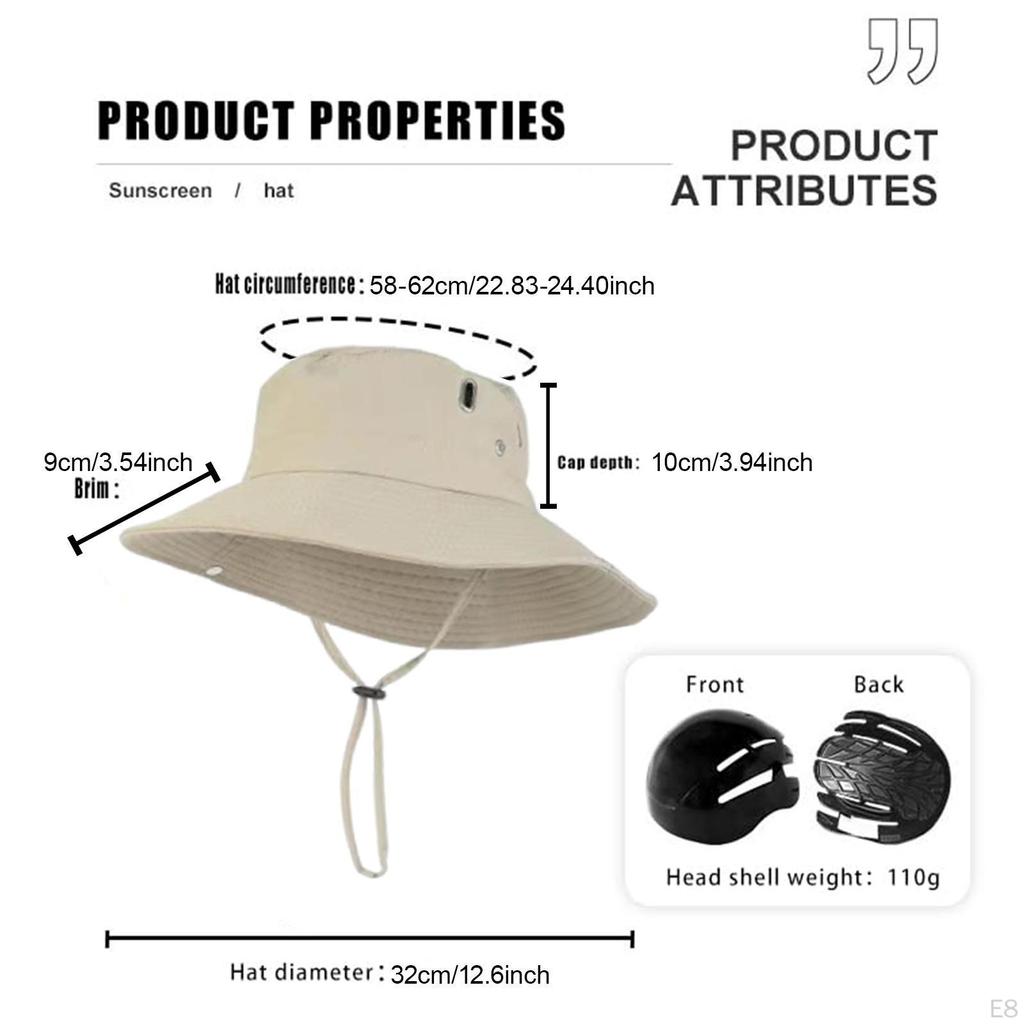 Sun Bucket Hat Fishing Breathable Protection Wide Brim with Inner Hard Shell for Golf Summer