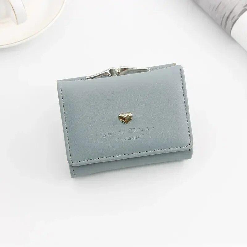 Candy Color Fashion Women Coin Purse Leather Solid Color Vintage Short Wallet Heart Hasp Ladies Girls Card Holder Clutch Bag