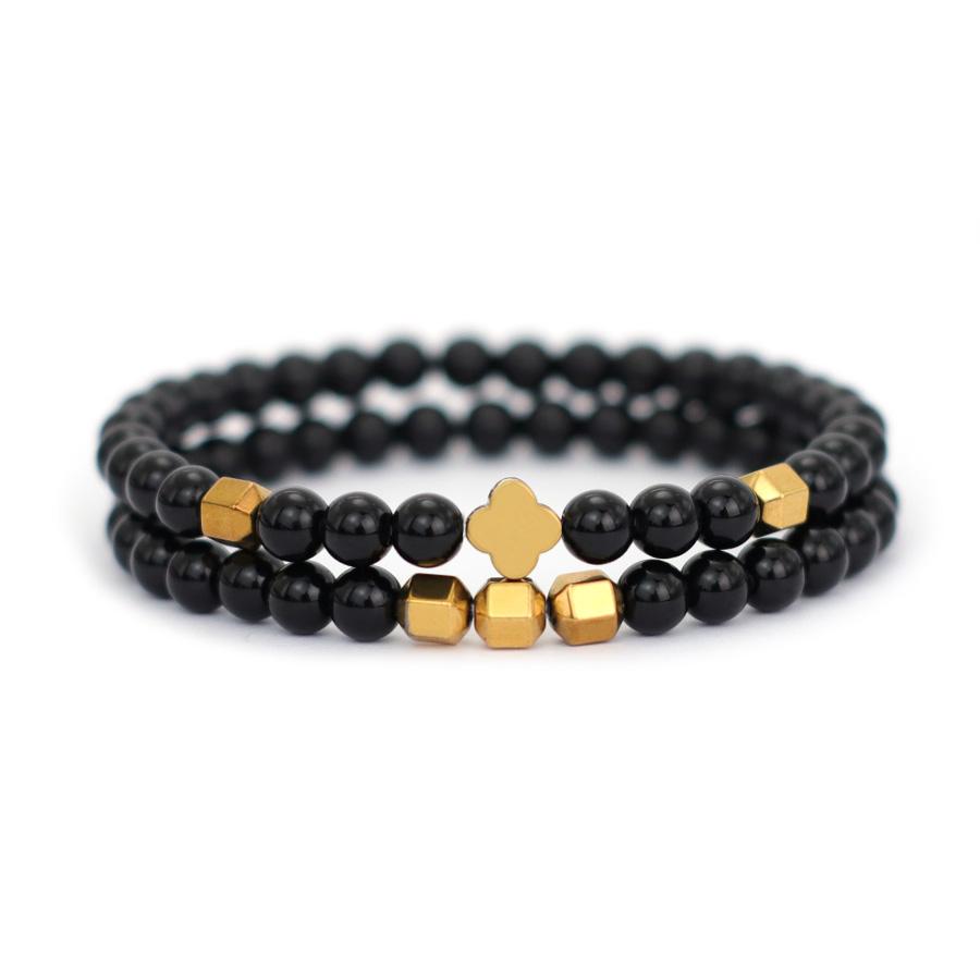 

Luxury Gold Color Hematite Stone Bracelet Set Men 6mm Onyx Lava Braslet Outdoor Locomotive Cool Riding Leisure Accessories Joias