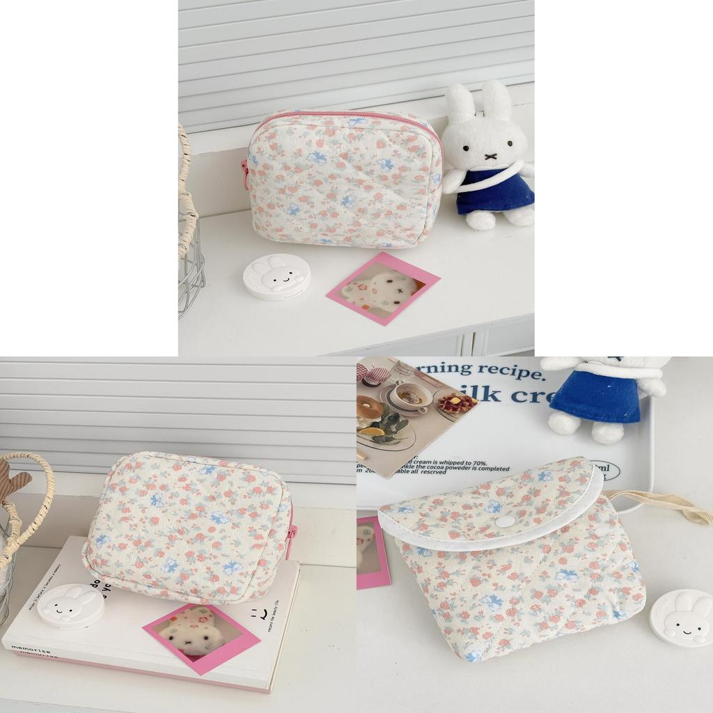 Rose Floral Cotton Makeup Bag With Breathable Storage For Daily Use