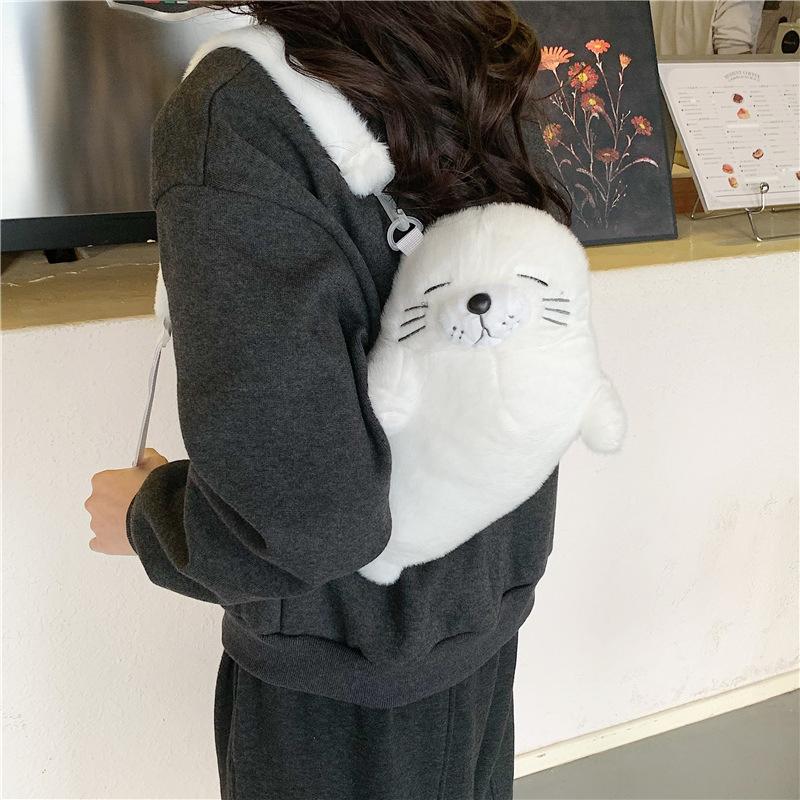 Adorable Seal Plush Handbag Portable Autumn Winter New Cute Seal Fur Bag Ladies Handbag Soft Women Girls Pouch Bag