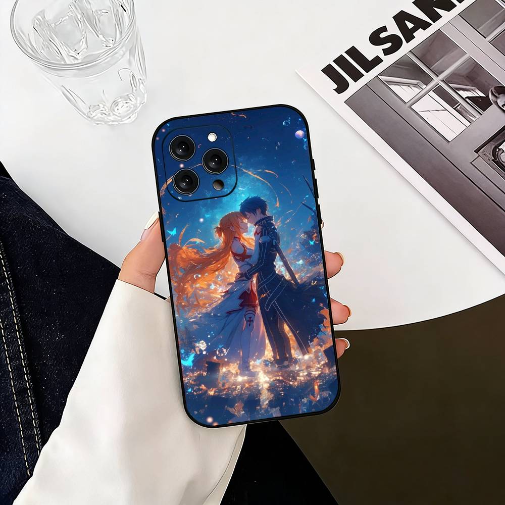 Kirito & Asuna Anime  Phone Case For iPhone 17,16,15,14,13,12,11 Plus,Pro Max,XS,Soft Silicone Black Cover