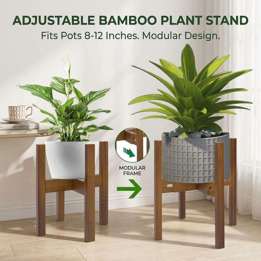 Adjustable Bamboo Plant Stand For Indoor Potted Plants Natural Material Durable Design