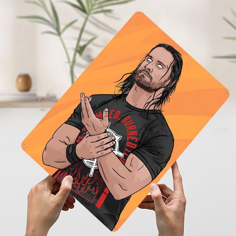 Seth Rollins Burn It Down Illustration Printed Poster Customized Wall Art Retro Vintage Metal Tin Signs for Home House Decor 20x30cm(7.8x11.8inch)