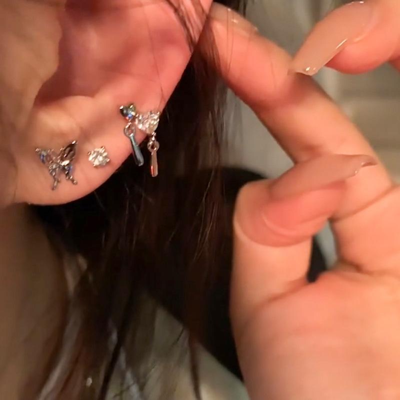 17KM 6-piece Set of Liquid Zircon Butterfly Earrings for Women  Personalized Earrings, and Stud Earrings for Women Jewelry Accessories