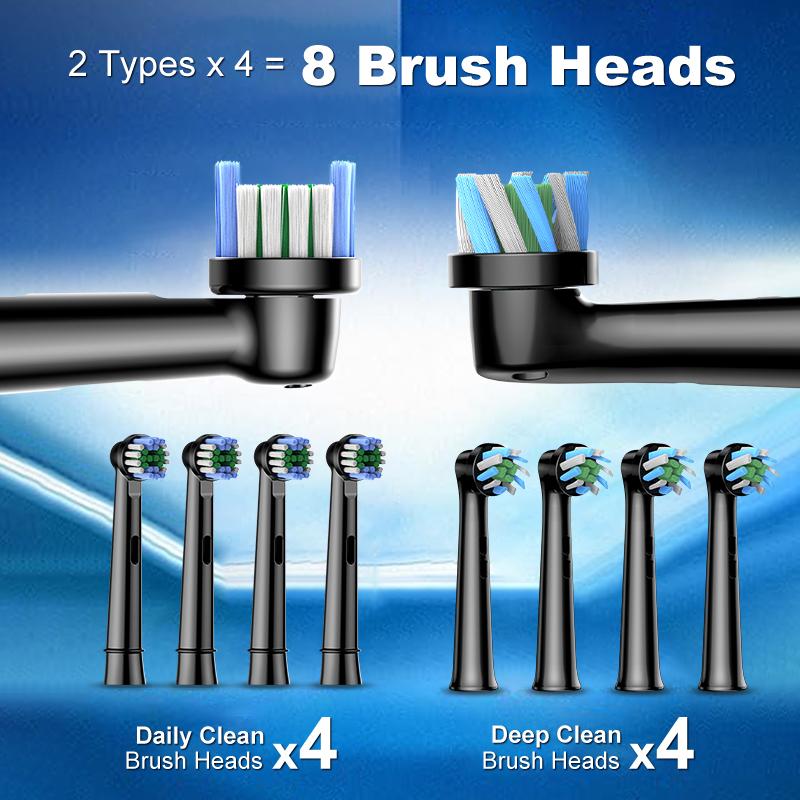 M01 Escova de Dentes Elétrica Rotativa Kit com 8 Cabeças e Estojo de Viagem