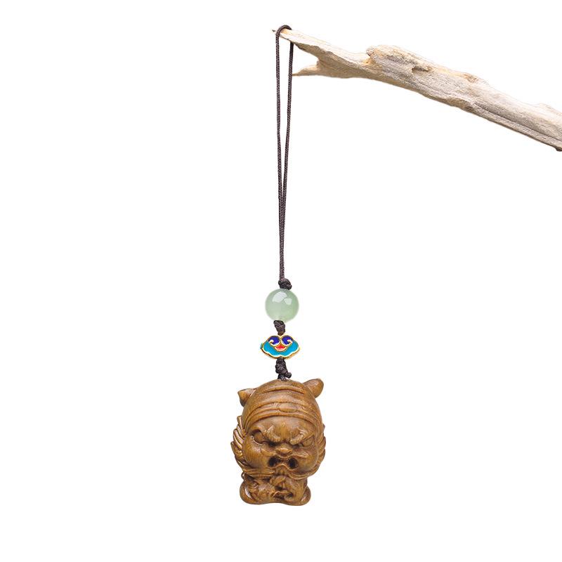 Green Sandalwood Zodiac Pendant: Carved Wooden Phone Chain & Keychain Charm