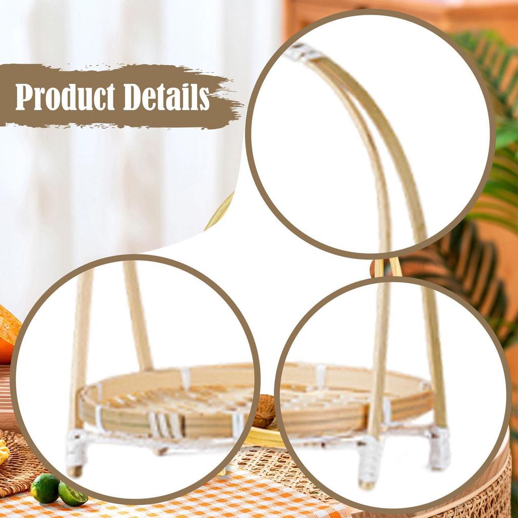 Woven Bamboo Snack Basket Food Display Serving Tray Multipurpose Organizer Portable with Handle