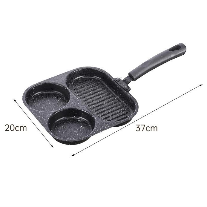 3-In-1 Breakfast Extra Thick Frying Pan Home Egg Pan Flat Bottom Skillet Steak Eggs Hamburger Non-Stick Pan