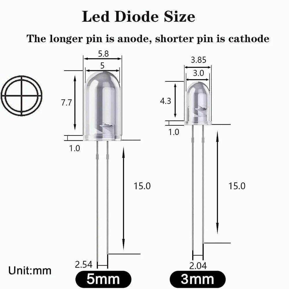 50-200PCS 3mm F3 Light Emitting Diode LED Diode Assorted Kit Red/Green/Blue/Yellow/Orange/White DIY Electronic  Lamps