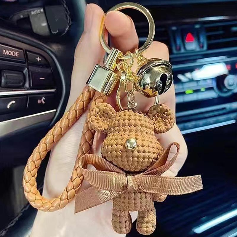Cute Resin Keychain Charm Bow Bear Pendant For Women Bag Car Keyring Mobile Phone Fine Jewelry Accessories Kids Girl Gift кофейный