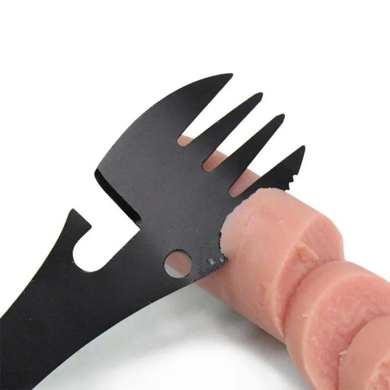 5-in-1 Camping Utensils Cutlery Stainless Steel Camping Fork Knife Spoon Bottle Opener Set Multifunctional Camping Flatware.