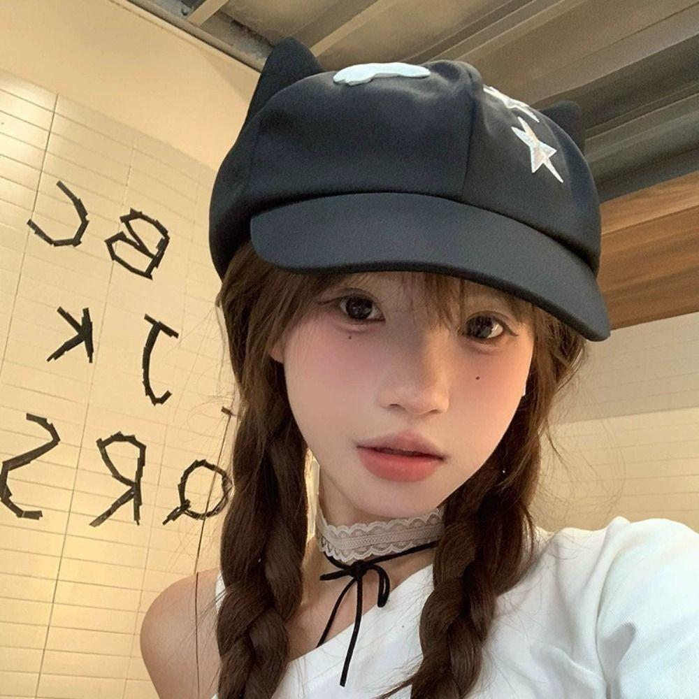 Y2k Cat Ears Baseball Cap Cute Visor Cap Fashion Star Peaked Hat  Streetwear