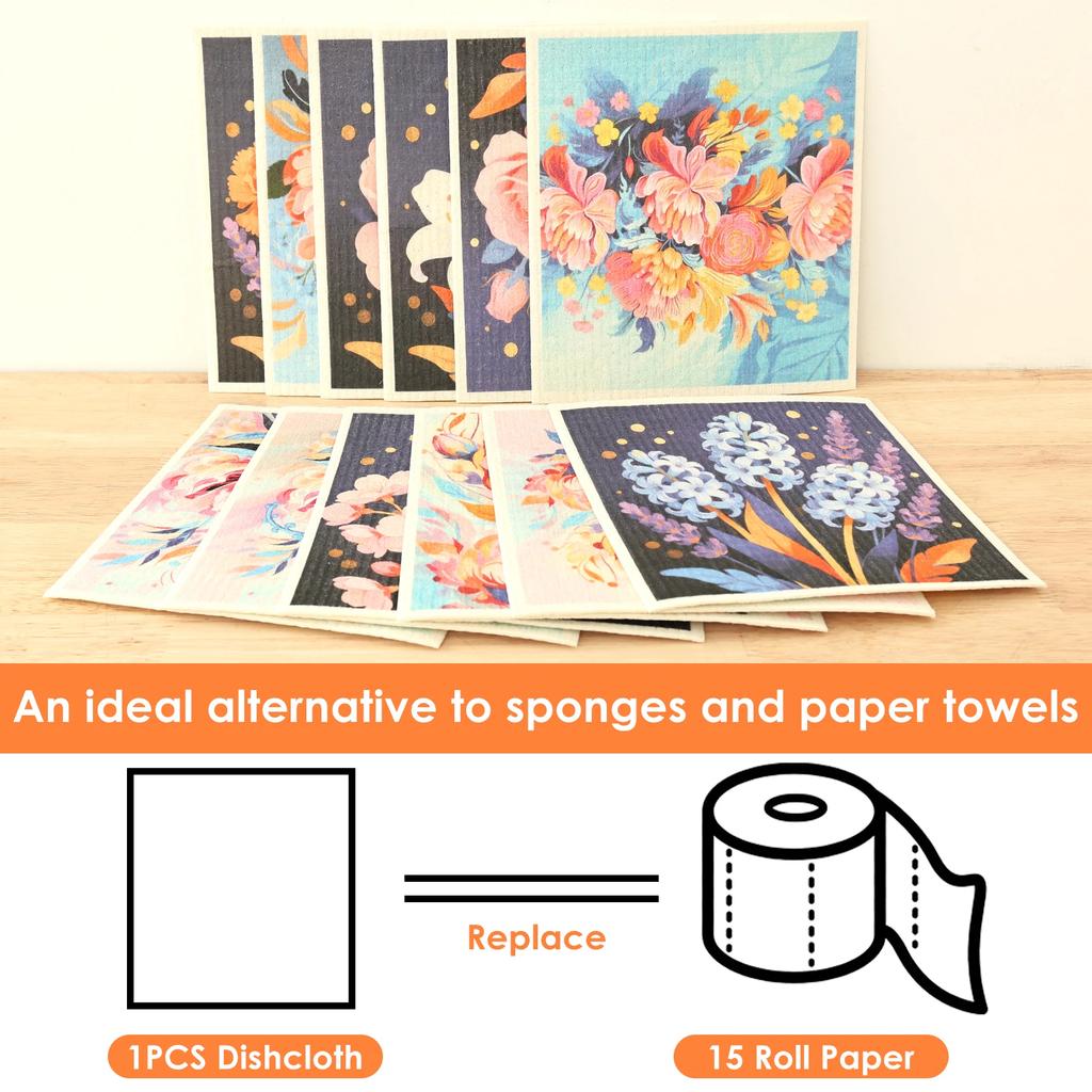 12 Pièces Lingettes Suédoises Absorbantes Essuie-Vaisselle de Cuisine Outils de Nettoyage Ménager Polyvalents Chiffon Réutilisable pour la Salle de Bain la Cuisine