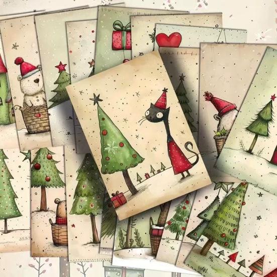20 Sheets Christmas Postcard Vintage Xmas Tree Cat Gingerbread Man Snowman Reindeer Greeting Card for Winter Party Supplies