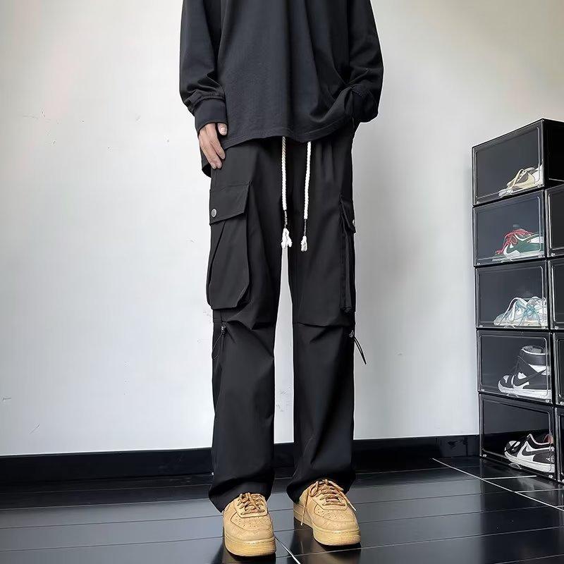 Overalls boys autumn new high street ins tide brand loose straight casual pants fashion multi-pocket pants