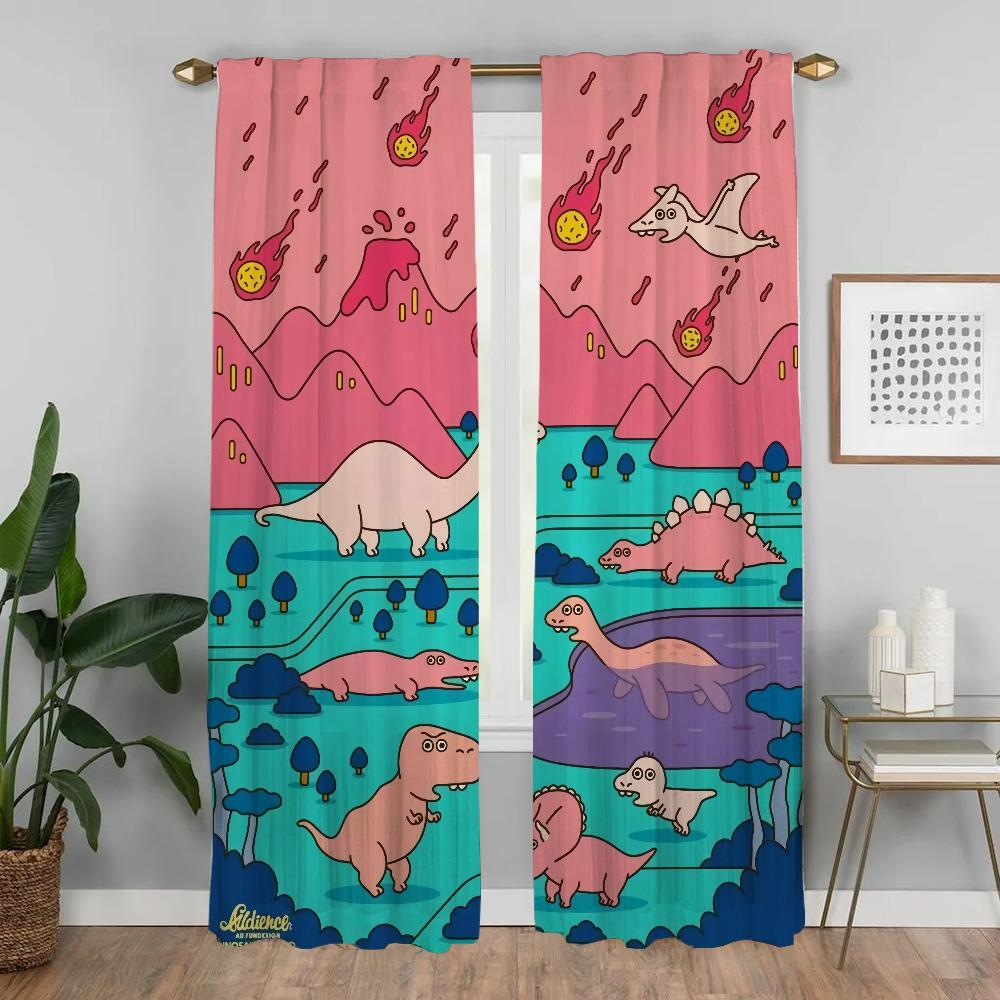 Halloween Dekoration Dinosaurie Heminredning Gardiner 2 Delar Moderna Vardagsrumsgardiner för Rumsavdelare Mörkläggningsgardin