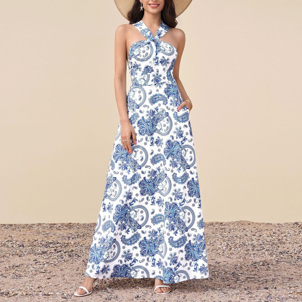 Summer Vacation Style Cross-strap Dress, Sexy Temperament Socialite Personality V-neck Backless Waist Dress