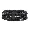 Matte Black Cubic Zirconia Ball & UFO Pendant Braided Bracelet Set