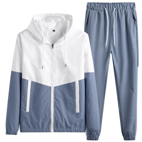 2 Pcs/Set Spring Coat Pants Set Drawstring Hooded Elastic Waist Contrast Color Zipper Warm Young Style Pockets Coat Trousers Suit Jogging Clothes