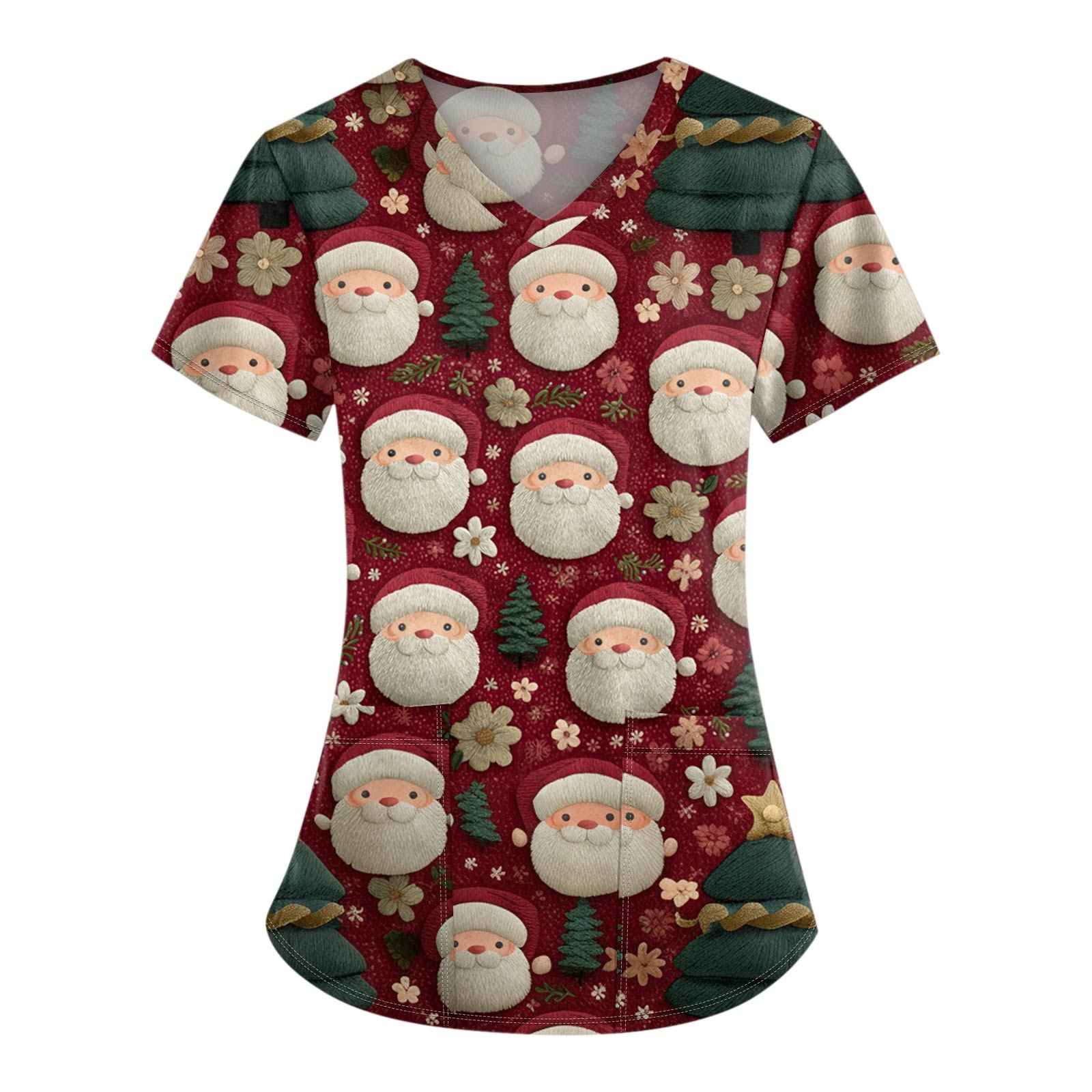 

Женские топы с короткими рукавами и v-образным вырезом с рождественским принтом, рабочая блузка с карманами XL красный