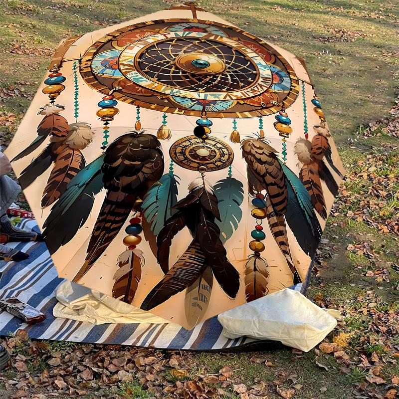 1PC Dreamcatcher Feathers Umbrella-8-Rib Reinforced Portable Folding Travel Suitable for All Seasons Outdoor Daily Use-H0344