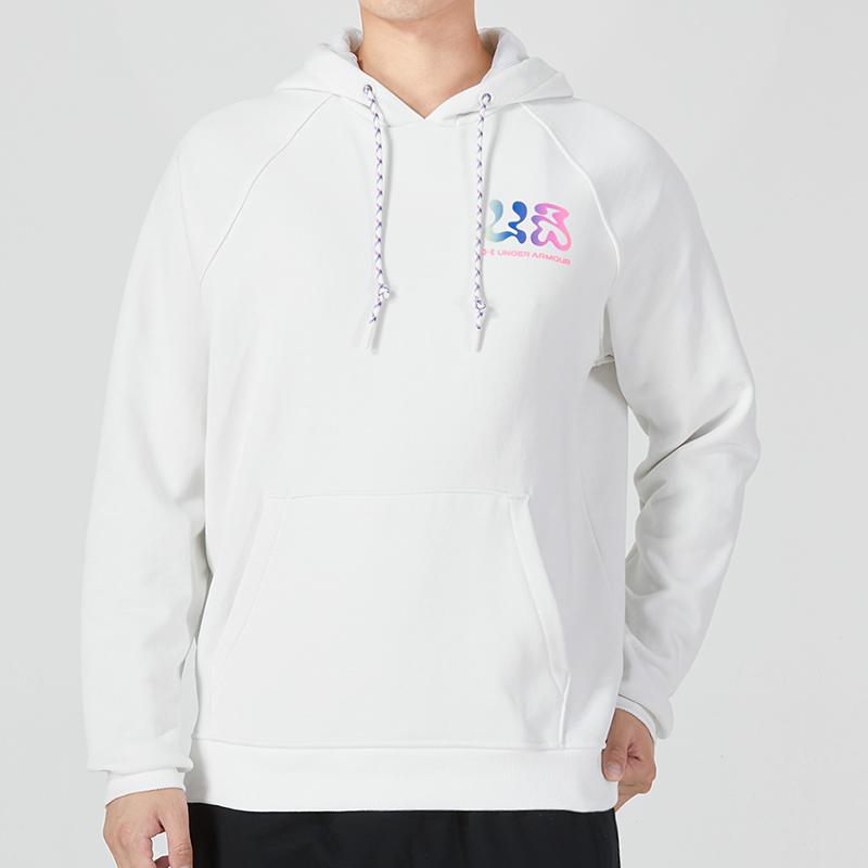 Under Armour Elevated Terry Hoodie With Colorful Letter Pattern Men Hoodies White 1373844-112