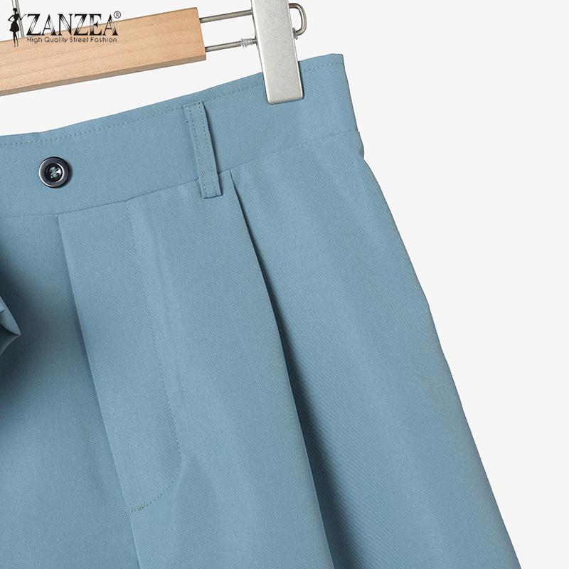 ZANZEA Damen Kurzarmbluse und Hose mit weitem Bein Sommer Zweiteiler Anzugsets