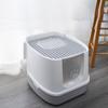Large Cat Toilet Split Litter Box Tray Fully Enclosed Activated Carbon Deodorization Greyish White