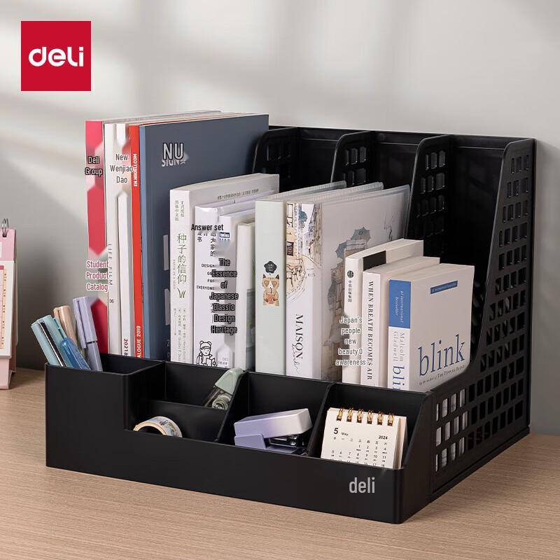 Deli PB114 4-Tier File Organizer with Pen Holder