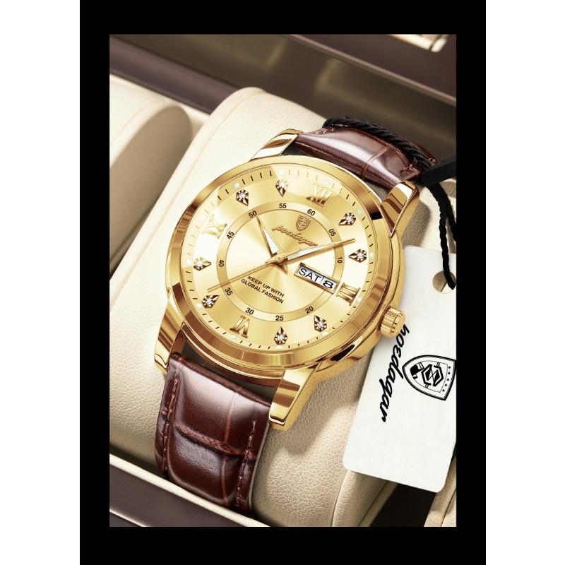 POEDAGAR Luxury Business Male Clock Date Week Waterproof Luminous Gold Wristwatch Casual Fashion Quartz Watches Reloj