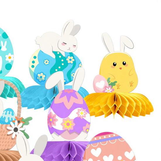 9 delar påskdekorationer med honungskaka och äggtema, bordsdekorationer för bordsfest, heminredning, festliga 3D-honungskakabolldekorationer