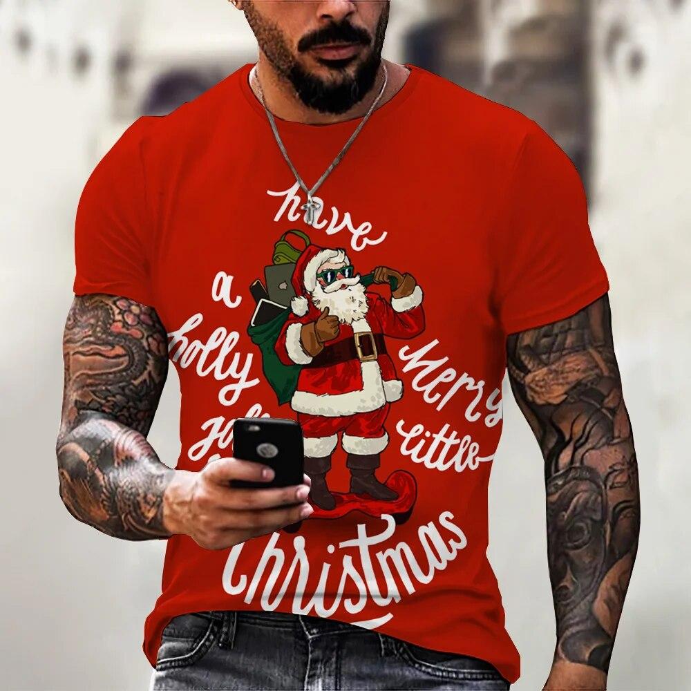 2023 Christmas Man 3d Print T-shirt New Men Short Sleeve Holiday Dress Crew Neck Top Tee Santa Claus Streetwear Fashion Cool T Shirts