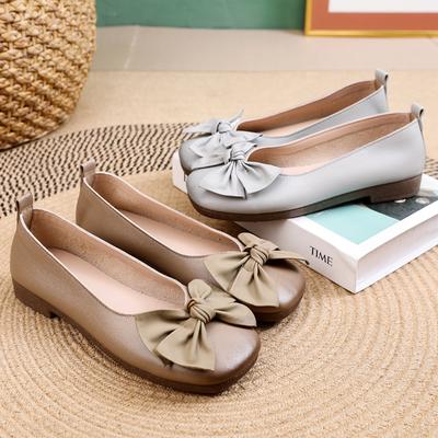 Flat Shoes Women's 2025 Spring New Square Head Shallow Mouth Bow Women's Single Shoes Comfortable Soft Sole Not Tired Feet Egg Roll Shoes