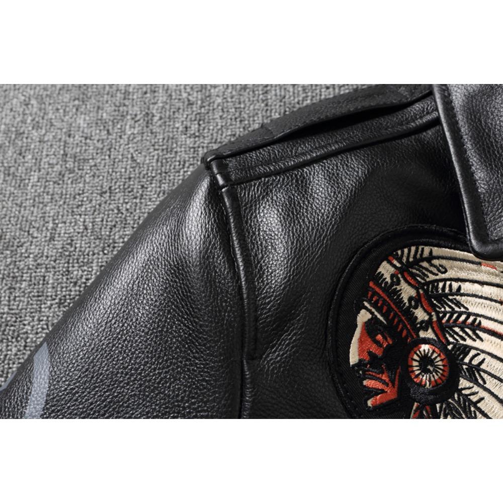 Chinese Size Indian Embroidery Coat Genuine Cowhide Casual Leather Jackets for Men Leather Jacket Spring Autumn