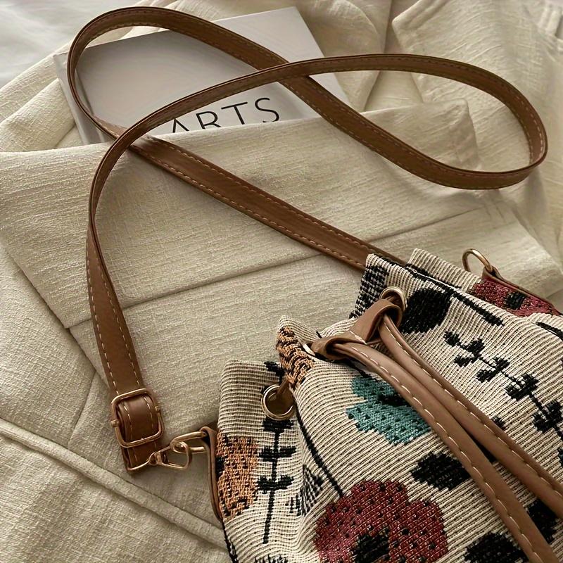 Women's Bucket Bag with Bright Flower Pattern and Adjustable Drawstring Messenger Bag, Suitable for Beach Tourism Parties