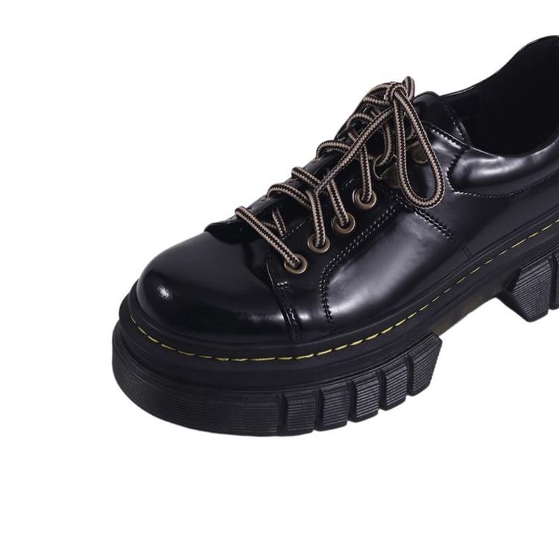 Fashion Women's new leather cowhide round toe high-heeled lace up college style single shoes, thick soled retro casual shoes