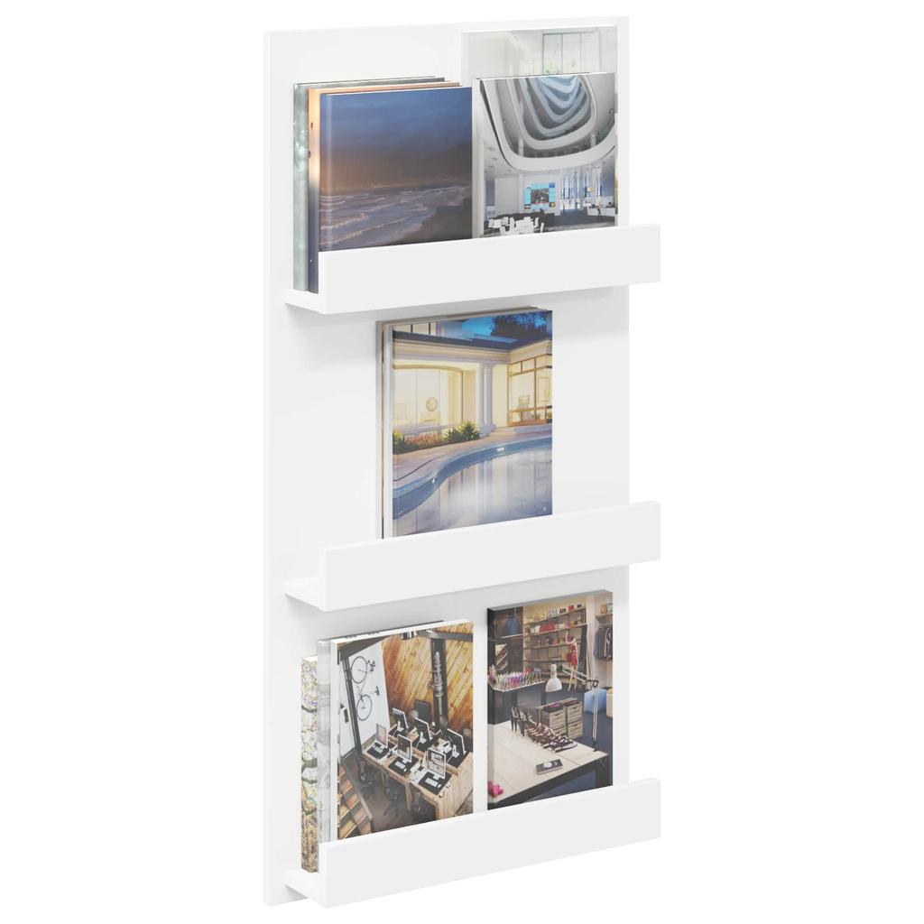 Magazine Shelf with Shelves White 51 x 11 x 102 cm Engineered Wood