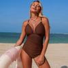 New European & American Style Women's One-Piece Swimsuit — Solid Color Bikini Swimwear with Mesh Splicing 0778 KTY