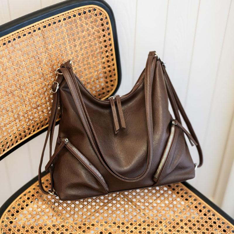 

Большая вместительная сумка через плечо для женщин, новая ретро-мода, складная сумка-тоут на молнии, высококачественный текстурный рюкзак для улицы (30cm<Max Length<50cm)