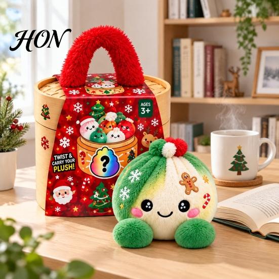 Plush Cartoon Dumpling Toy Christmas with Steamer, Stress Relief Stuffed Decoration Squeeze Toy, Steamed Bun Plushie for Holiday Soft