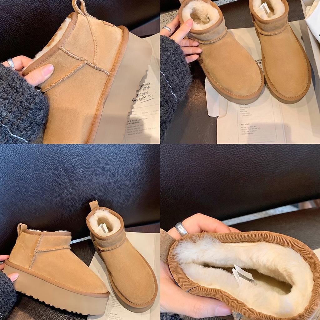 XD2 leather home fleece short boots thick-soled snow boots women's plush cotton slippers