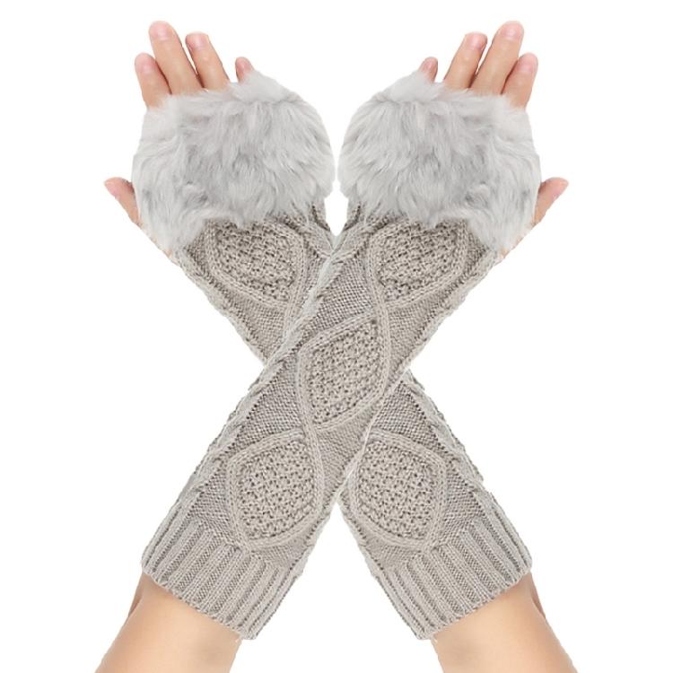 Teenagers Winter Half Finger Mitten Plush Cuffs Keep Warm Lengthen Wrist Gloves