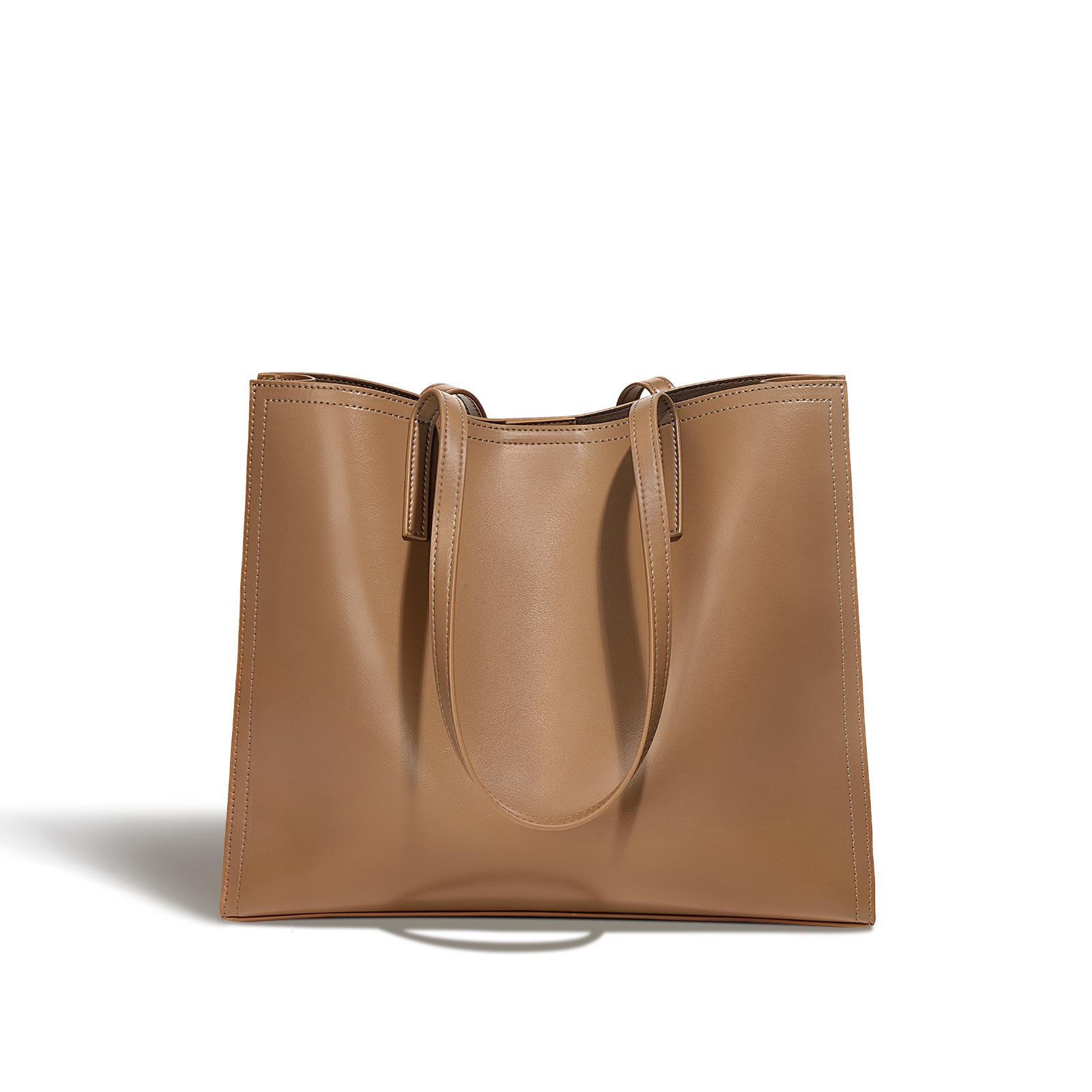 

Нишевая сумка-тоут из коровьей кожи, женская сумка через плечо для работы большой вместимости, кожаная сумка коричневый