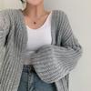 2024 autumn new lazy style versatile loose casual solid color lantern sleeve knitted cardigan sweater women