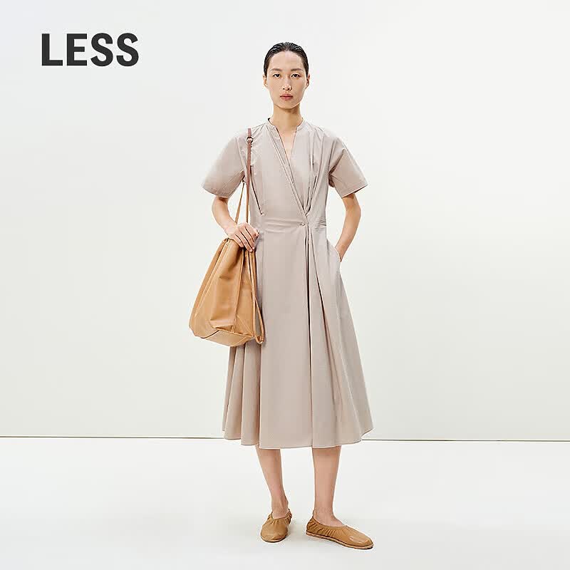 Less 2025 Summer V-Neck Short Sleeve X-Line Dress
